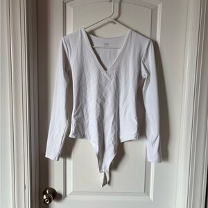 White V-Neck Long Sleeve Bodysuit
